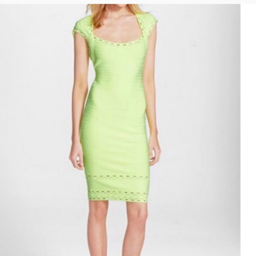Herve Leger Delfine Yellow Bandage Stretch Sleeveless Cocktail Dress size S